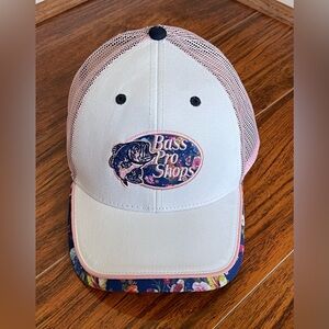 Bass Pro Shop Kids Trucker Cap - White & Pink w/ Floral Print Adjustable Sizes